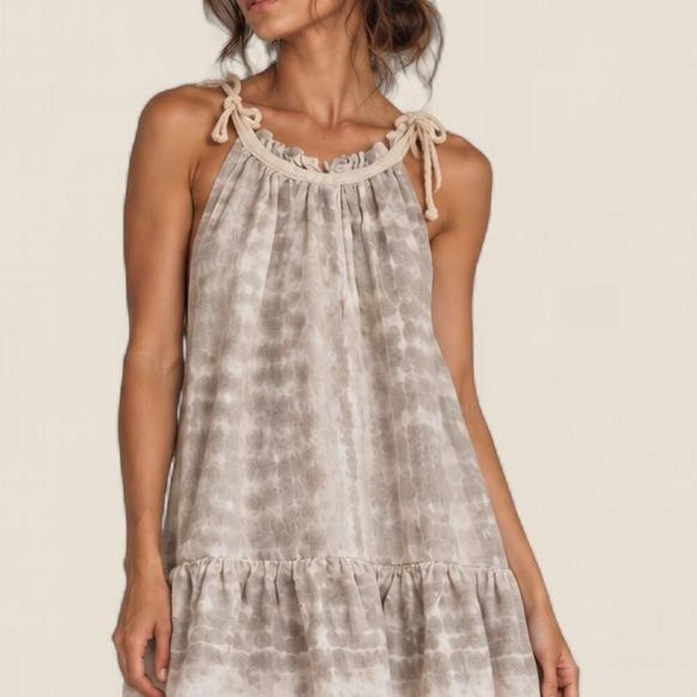 Allegra Masetti Linen Ruffle Dress Size Large Italian Coastal Boho